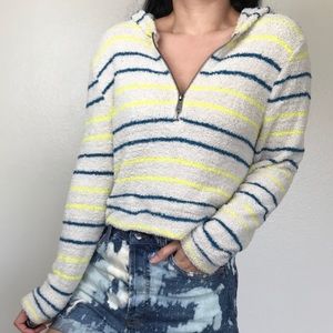 Fuzzy striped quarter zip hoodie